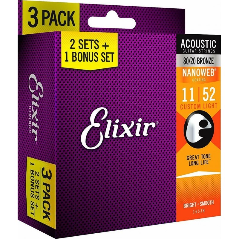 Elixir  3包裝 16538 黃銅 NANO 超薄膜 (11~52)		