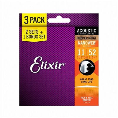 Elixir 3包裝 16544 磷青銅 NANO 超薄膜 (11~52)